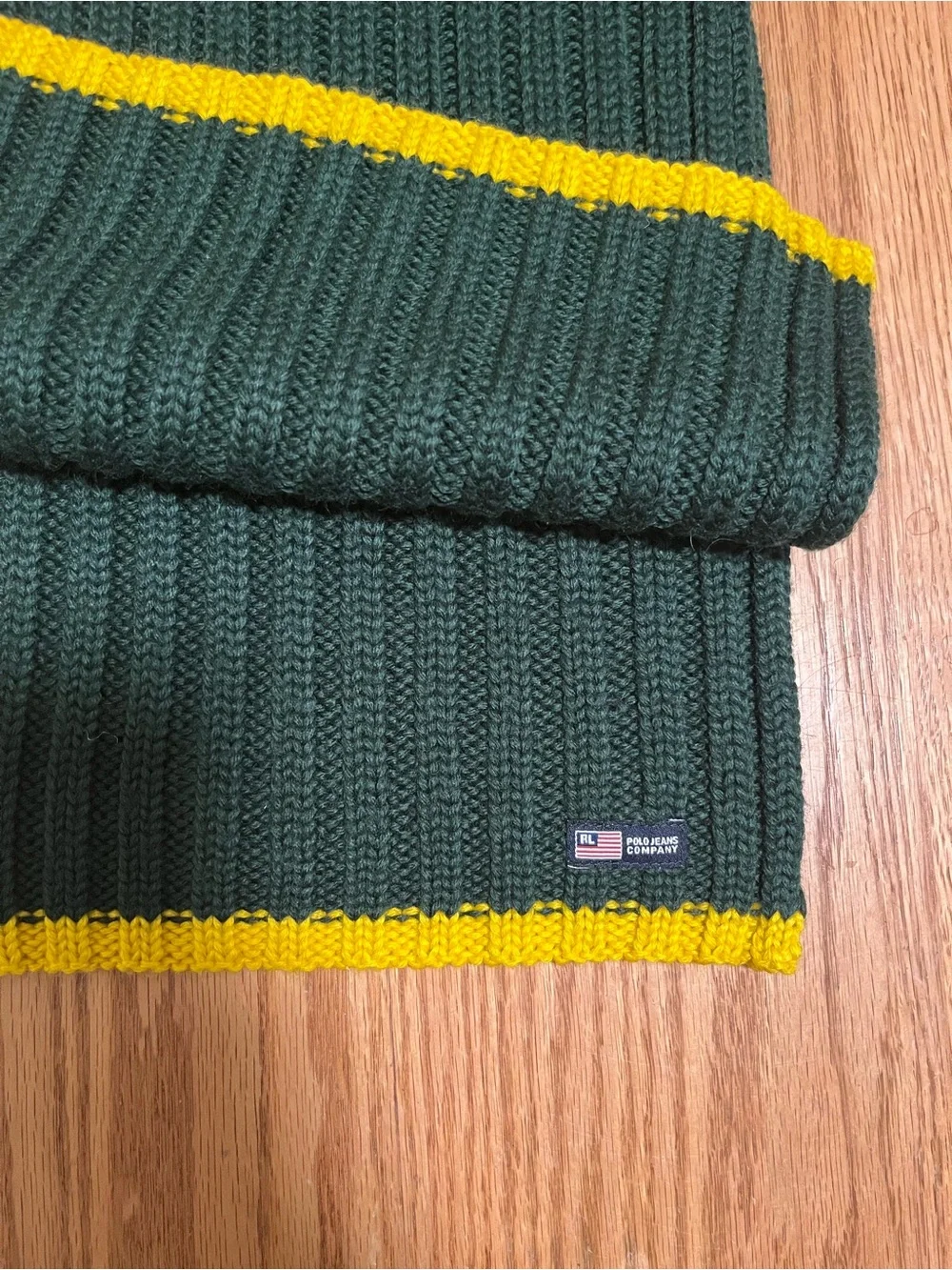 Vintage 90s Ralph Lauren Polo Jeans Company Ribbed Scarf Green Accent Stripe
